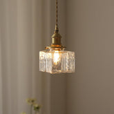 Vintage Brass Glass Square Pendant Light